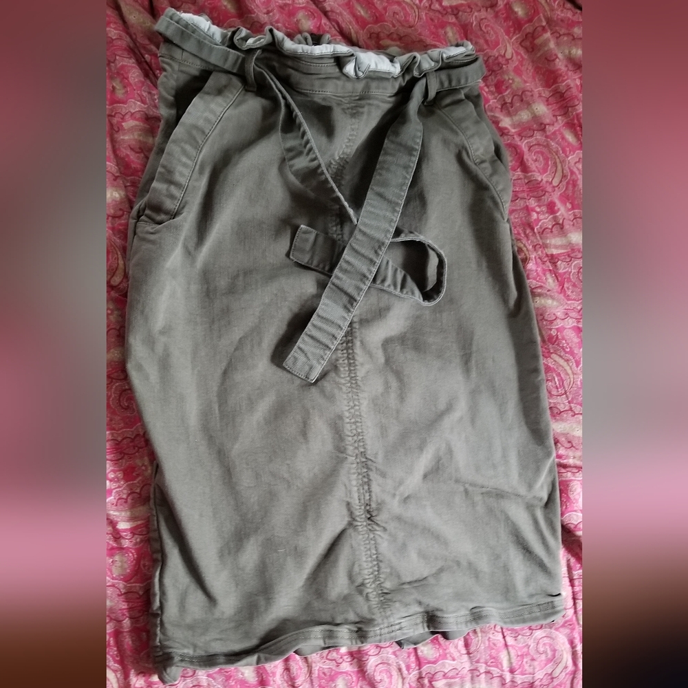Banana Republic Greenish Gray Skirt with Ruffle Detail, Tie And Zip Back